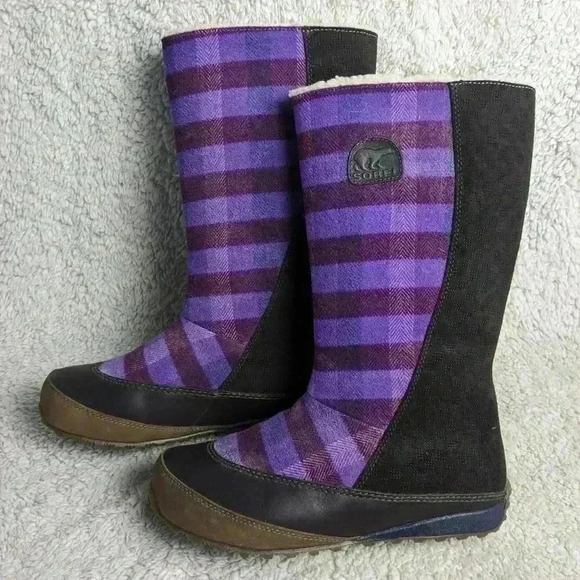 NWOT ! SOREL Winter FLAT WOMEN boots size 7 Plaid Purple And Brown - Picture 1 of 7